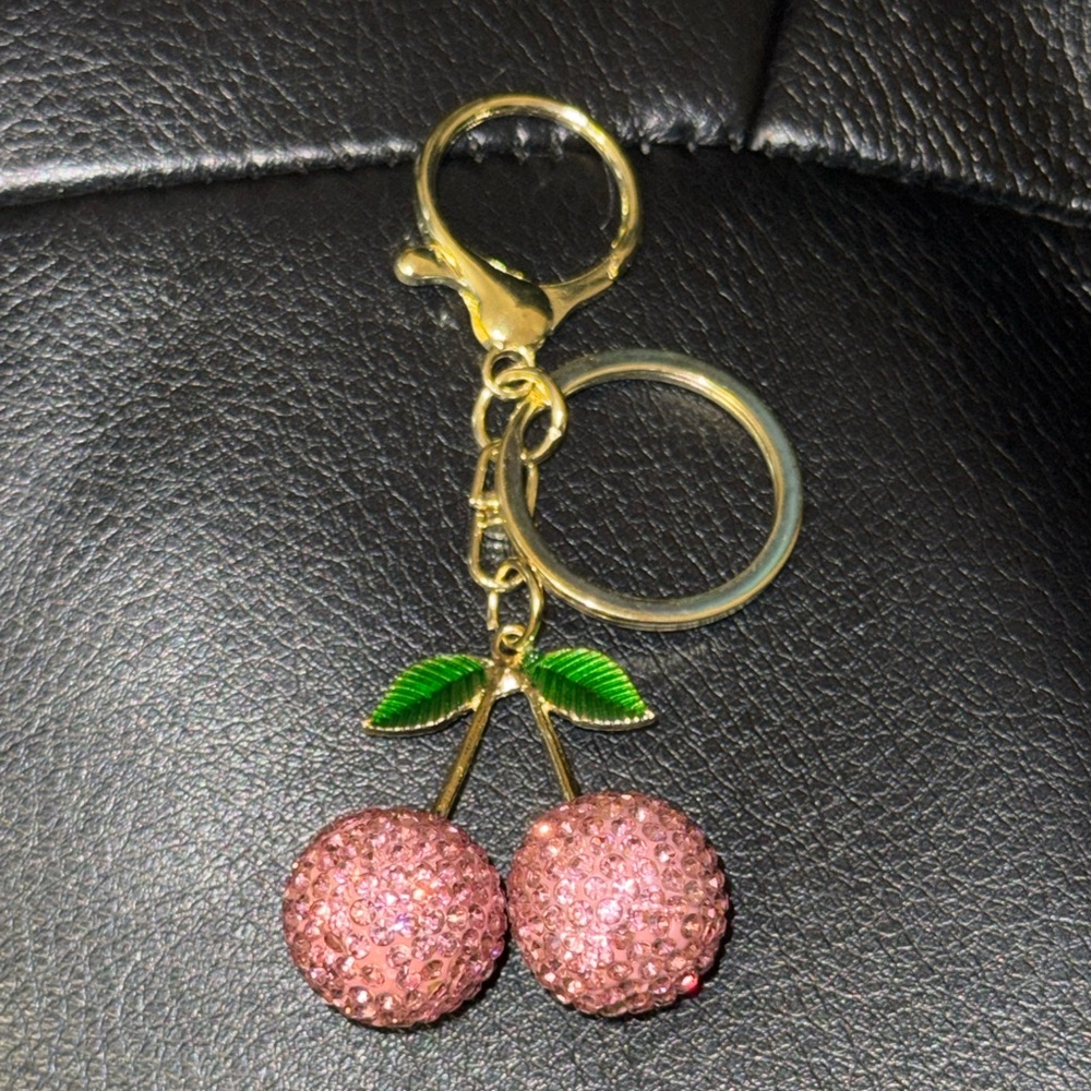 Sparkly Pink Cherry Keychain 💗– Cute Bag Charm or Key Accessory